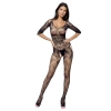 Bodystocking siateczkowy kwiatowy czarny S/L SoftLine
