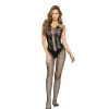 Bodystocking siateczkowy kwiatowy czarny S/L SoftLine