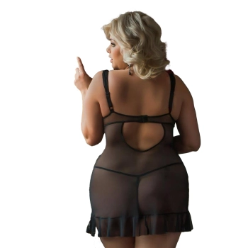 Babydoll koronkowy siateczkowy Bianca SoftLine czarna 3XL