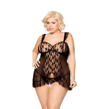 Koszulka baby doll koronkowa siateczkowa Bianca SoftLine czarna 2XL