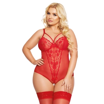 Erotyczne koronkowe body Amanda czerwone 2XL SoftLine