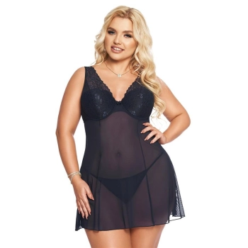 Zmysłowa koszulka baby doll Berta niebieska 2XL SoftLine Collection