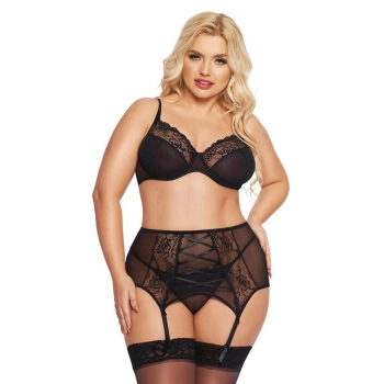 Komplet bielizny koronkowy SoftLine Collection z sznurowaniem czarny XL