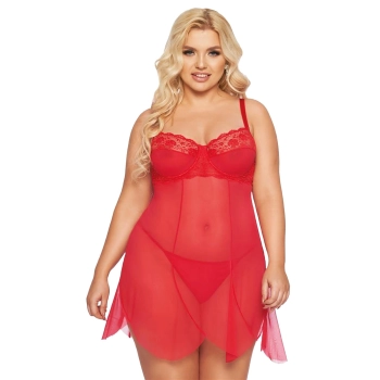 Koronkowa koszulka babydoll Carla SoftLine czerwona XL