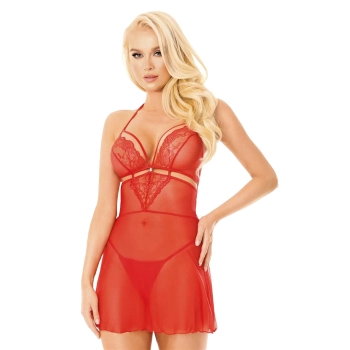 Baby doll Melania siateczkowa koronkowa czerwona M/L SoftLine