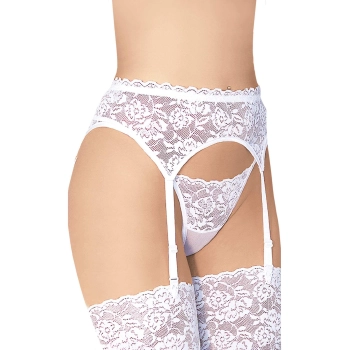 Koronkowy pas do pończoch z stringami SoftLine 3305 biały S/M