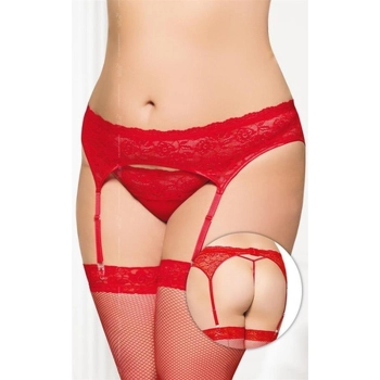 Pas do pończoch koronkowy z stringami SoftLine czerwony 3XL