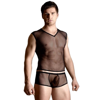 Zestaw siateczkowy koszulka i stringi SoftLine Collection czarny M/L