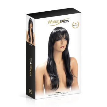 Peruka długa Brenda Brun czarna z grzywką World Wigs