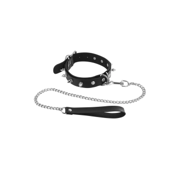Obroża ze smyczą z metalowymi kolcami Fetish Tentation czarna