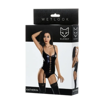 Body Glossy Katherin klasyczne błyszczące czarne M