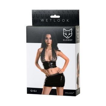 Komplet bielizny wetlook błyszczący Gigi Glossy czarny L