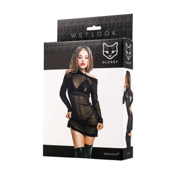 Komplet bielizny Glossy Sheril wetlook czarny L