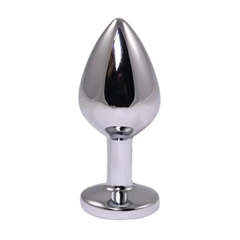 Średni srebrny korek analny Fantasy z czerwonym diamentem 8 cm
