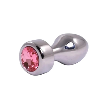 Korek analny srebrny z różowym diamentem Fantasy 7,7 cm