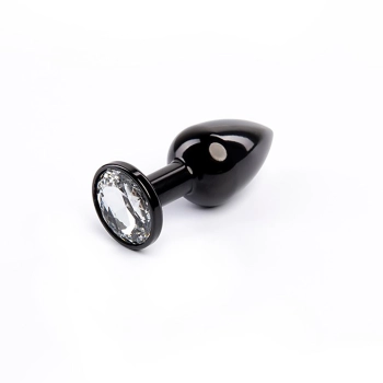 Korek analny Fantasy czarny z białym diamentem 7 cm