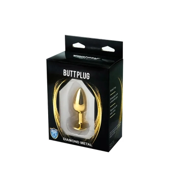 Złoty mały korek analny z czarnym diamentem Fantasy 7 cm