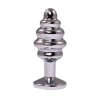Silver small ribbed butt plug with white crystal
