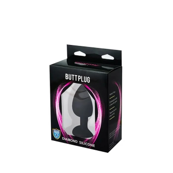 Korek analny silikonowy Fantasy z białym kryształem czarny large 9 cm