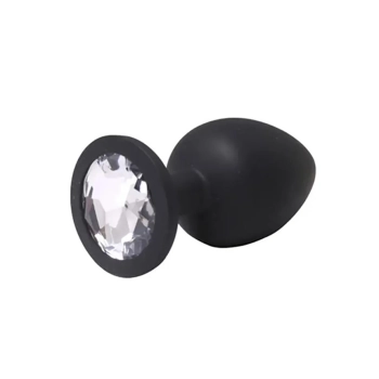 Korek analny silikonowy czarny medium z białym kryształem Fantasy 8 cm