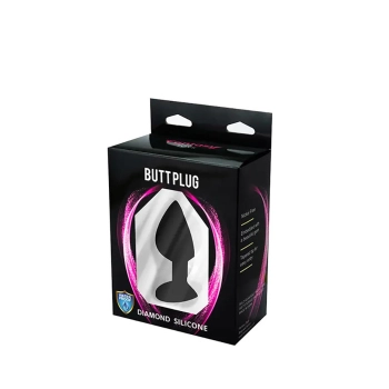 Korek analny silikonowy czarny medium z białym kryształem Fantasy 8 cm
