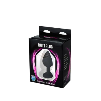 Czarny silikonowy korek analny Fantasy mały z białym kryształem 7 cm