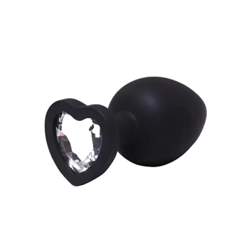 Korek analny silikonowy serduszko Fantasy Large czarny z kryształem 9 cm