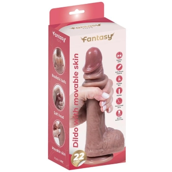 Dildo silikonowe z ruchomą skórką i jądrami Fantasy 22 cm