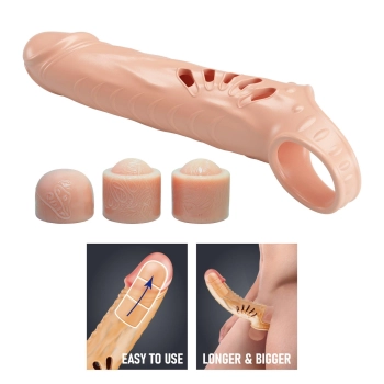 Pretty Love - Rękaw na penisa TPE z 3 zdejmowanymi extenderami 2,5 cm