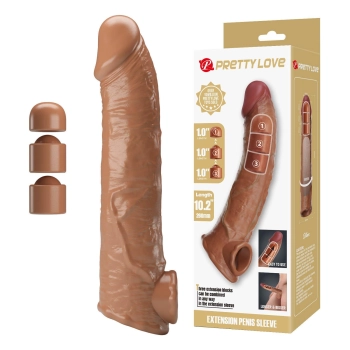 Przedłużka na penisa Pretty Love z wymiennymi wkładkami ciemnobrązowa 26 cm