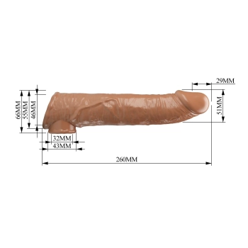 Przedłużka na penisa Pretty Love z wymiennymi wkładkami ciemnobrązowa 26 cm