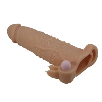 Wibrująca przedłużka na penisa Pretty Love 17 cm naturalna