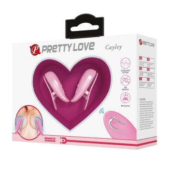 Różowe wibrujące klipsy na sutki Pretty Love Cayley z pilotem