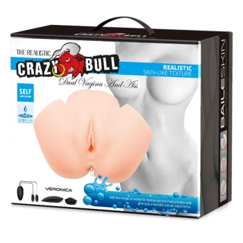 Masturbator wibrujący Crazy Bull Veronica z podwójnym wejściem cielisty AAA