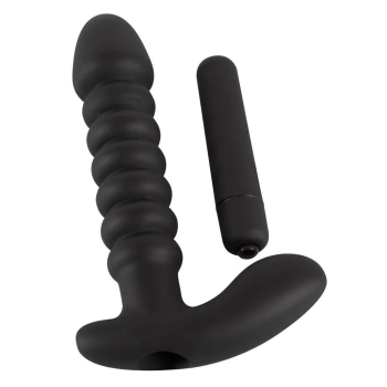 Dildo korek analny czarny prążkowany 17 cm