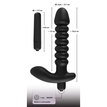 Dildo korek analny czarny prążkowany 17 cm