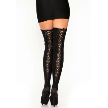 Bielizna-THIGH HIGHS W LACE UP BACK OS