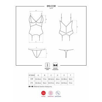 Koronkowy gorset stringi komplet obsessive l/xl