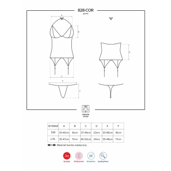 Gorset stringi sex komplet czarny obsessive l/xl