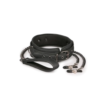 Wiązania-Leather Collar With Nipple Chains