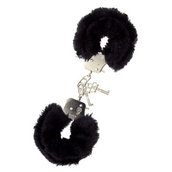 Kajdanki-METAL HANDCUFF WITH PLUSH BLACK