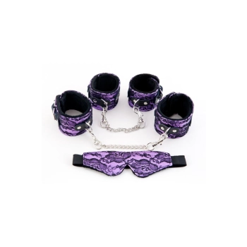 Kajdanki-MARCUS 716023 Set hand and ankle cuffs eyemask tracery purple bdsm Valentine day