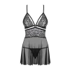 Babydoll koronkowy z stringami Obsessive czarne S/M