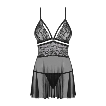 Babydoll koronkowy z stringami Obsessive czarne S/M