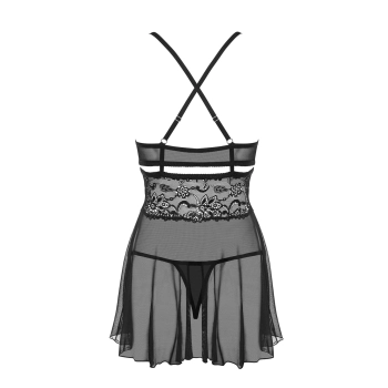 Babydoll koronkowy z stringami Obsessive czarne S/M