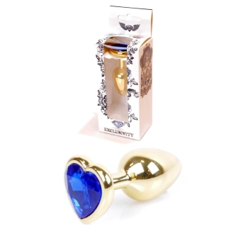 Biżuteria analna HeavyFun Gold Heart ciemnieniebieska 7 cm