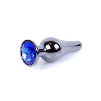 Biżuteria analna stalowa z diamentem HeavyFun srebrna niebieska 9.5 cm
