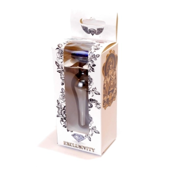 Biżuteria analna stalowa z diamentem HeavyFun srebrna niebieska 9.5 cm
