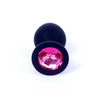 Korek analny silikonowy HeavyFun czarny z różowym diamentem 8 cm