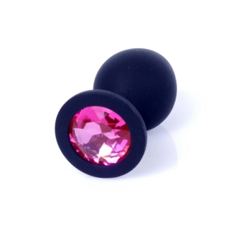 Korek analny silikonowy HeavyFun czarny z różowym diamentem 8 cm